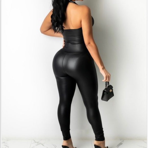 NEW FALL WOMEN’S TRENDY BLACK FAUX SPANX LEATHER LEGGINGS - Picture 10 of 16